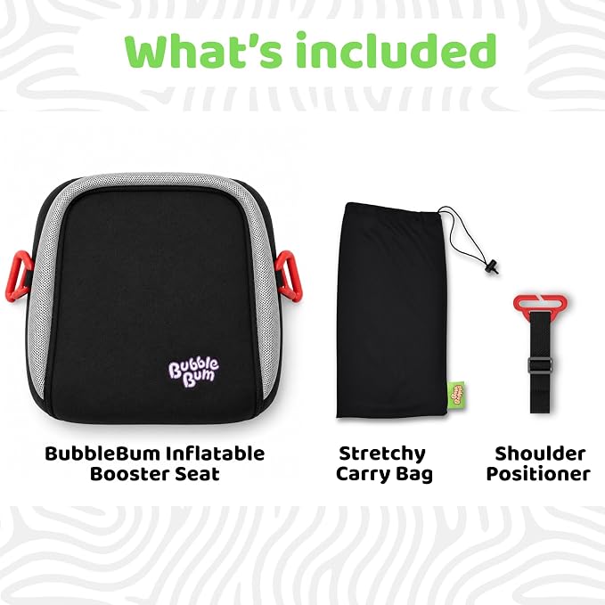 BubbleBum Inflatable Booster Car Seat – Foldable, Lightweight, Backless Travel Booster Seat for Kids, Portable Carseat for Toddler, Fits 3 Across, Compact for Uber - Ages 4-11 Year Old, - Black