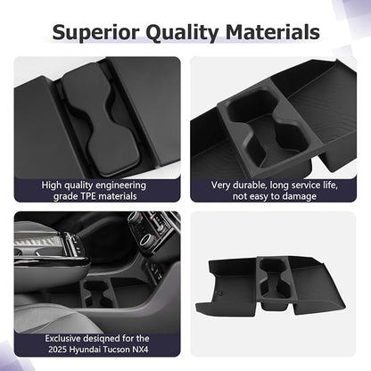LUWU 2025 Tucson Lower Console Organizer for 2025 Hyundai Tucson Accessories Under Armrest Organizer Insert Tray w/Cup Holder Insert Organizer Drink Holder(NOT for Manual/Automatic Version)