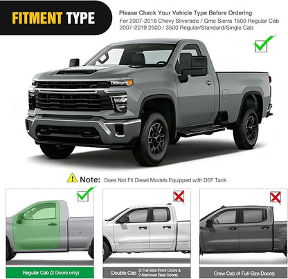 Nilight Running Boards for 2007-2018 Chevrolet Silverado GMC Sierra 1500HD 2007-2019 Chevy Silverado GMC Sierra 2500HD 3500HD Regular Standard Single Cab 6 Inch Side Step Nerf Bars Black