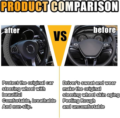 Bling Soft Leather Steering Wheel Cover, 15 Inch Colorful Rhinestones Auto Elastic Protector with Crystal Diamond for Women Girls, Car Accessories for Most Cars, SUVs (Grey)