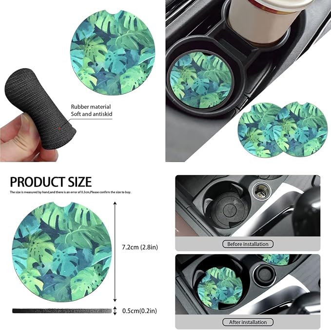 Hawaiian Monstera Full Set 10 Pcs Car Seat Covers, Tropical Monstera Automotive Rear Front Seat Protector, Island Style Steering Wheel Cover Universal Fit for Car SUV