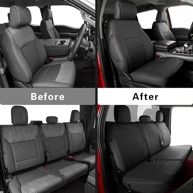 coverdream F150 Seat Covers for 2015-2020 Ford F150 SuperCab XL/XLT/Lariat & 2017-2022 F250/F350 SuperCab XL/XLT/Lariat,2-Door,Fully Covered,Waterproof Leather Seat Protector(Full Set,Black)