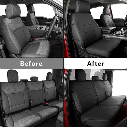 coverdream F150 Seat Covers for 2015-2020 Ford F150 SuperCab XL/XLT/Lariat & 2017-2022 F250/F350 SuperCab XL/XLT/Lariat,2-Door,Fully Covered,Waterproof Leather Seat Protector(Full Set,Black)