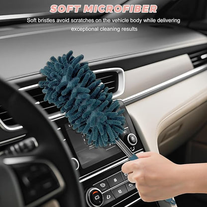 2PCS Car Interior Duster with Extension Pole, 11.8 to 30.5 Inch Retractable Dusters Washable Car Interior Cleaning Brush, Soft Scratch-Free Chenille Auto Dash Vent Window Duster (Navy Blue)