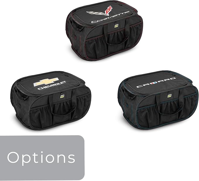 Smart Design Pop Up Chevy Trunk Organizer with Easy Carry Handles, Side Pockets, and Zipper Top - Collapsible Design - Holds 50 lbs. - Durable Fabric - 23 Inch - Home Organization - Chevrolet