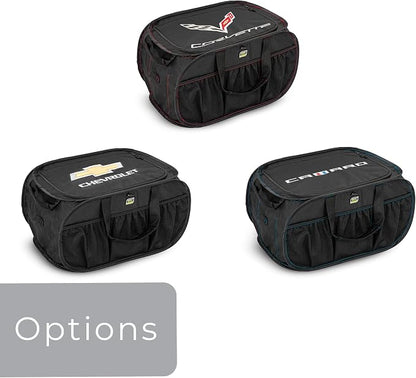 Smart Design Pop Up Chevy Trunk Organizer with Easy Carry Handles, Side Pockets, and Zipper Top - Collapsible Design - Holds 50 lbs. - Durable Fabric - 23 Inch - Home Organization - Chevrolet