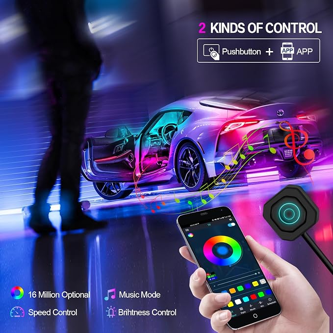 Dreamcolor Acrylic Interior Car Lights, WEBUPAR Car Accessories 2 in 1 Car LED Strip Lights with APP Control and 213 Modes, Car Center Console Fiber Optic Lights, RGB Neon Light Kits