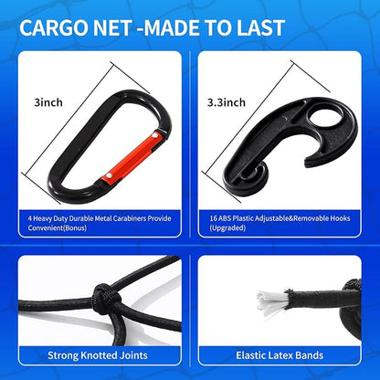 3' x 4' Cargo net Bungee Nets Stretches to 6' x 8',Small Truck Bed Cargo Net for Cars SUVs, for Frontier, Toyota Tacoma Short Bed Cargo Netting, Colorado & Subaru Accessories