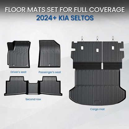 Floor Mats Set for 2024-2026 Kia Seltos Without Subwoofer, All Weather TPE Floor Liners Trunk Mat Cargo Liner with Backrest Mat Accessories