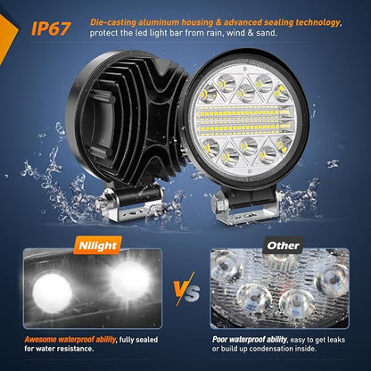 Nilight 2PCS 4.5 Inch LED Pods 69W Round Spot Flood Combo Work Lights Off-Road Driving Lights Truck Car Pickup ATV SUV Golf Cart Cabin Boat with 12V 5Pin Rocker Switch 16AWG Wiring Harness Kit-2 Leads