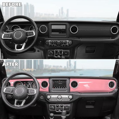 Dashboard Decorative Panel Cover, Center Console Trim Cover Kit for 2018-2023 Jeep Wrangler JL JLU & Jeep Gladiator JT(Pink)
