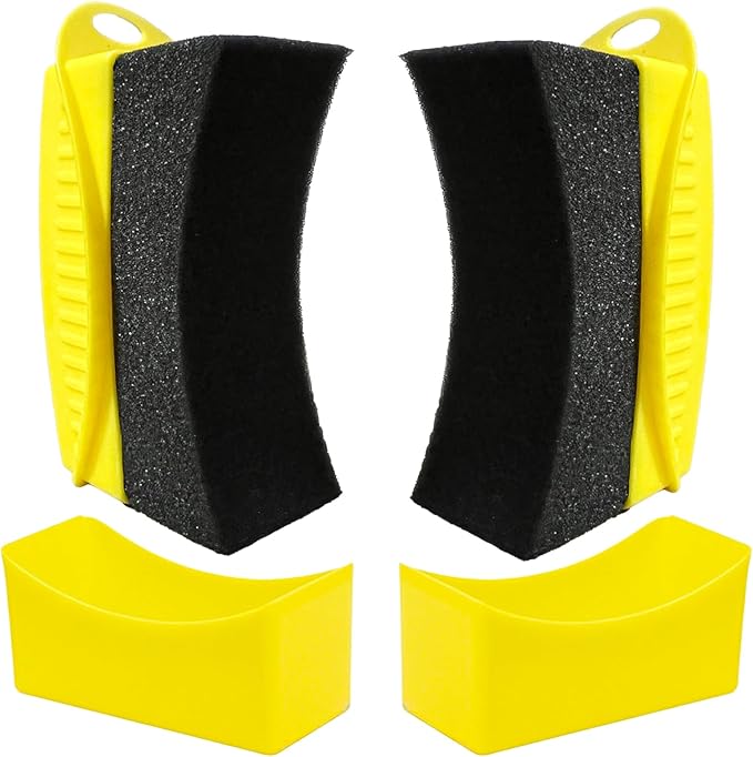 2 Pack Tire Shine Applicator Pads, Reusable Tire Dressing Applicator Sponge, Curved Tire Gel Applicator Forms with Lid, Yellow Tire Applicator Pads for Car Cleaning Detailing