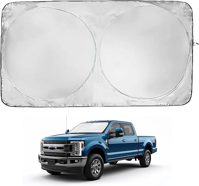 Windshield Sun Shade | Compatible for Ford F-250 (2017-2022) | Certified 99.87% UVB & 99.02% UVA Car Sun Shade. Award Winning Sunshade - Patented Technology | Car Shades by Kinder Fluff