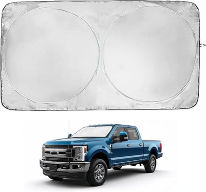 Windshield Sun Shade | Compatible for Ford F-250 (2017-2022) | Certified 99.87% UVB & 99.02% UVA Car Sun Shade. Award Winning Sunshade - Patented Technology | Car Shades by Kinder Fluff