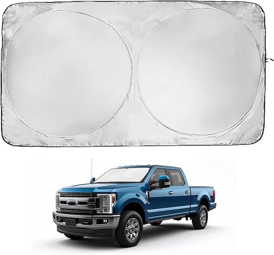 Windshield Sun Shade | Compatible for Ford F-250 (2017-2022) | Certified 99.87% UVB & 99.02% UVA Car Sun Shade. Award Winning Sunshade - Patented Technology | Car Shades by Kinder Fluff