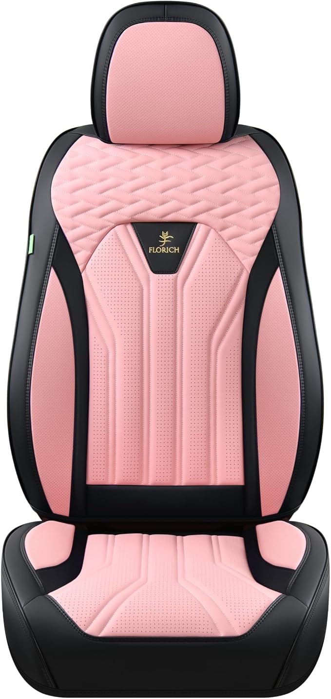 FLORICH Automotive Seat Covers for Cars Front Seats, Leather Car Seat Covers Waterproof Pink & Black Seat Covers 2 Pack, Universal Seat Protector for Most Cars Trucks SUV