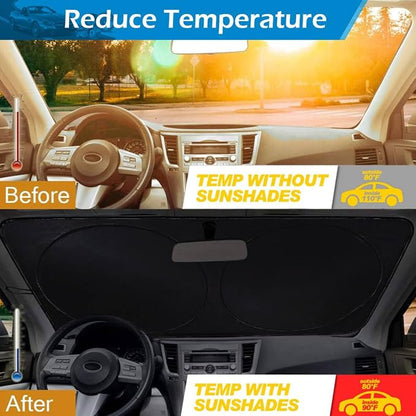 IC ICLOVER Car Windshield Sun Shade, 210T Material Foldable Front Window Sun Visor Protector, Blocks Heat and UV Rays Sun Protection Shield, Keep Your Vehicle Cool, Fits Smaller Cars,Sedan,SUV (Small)