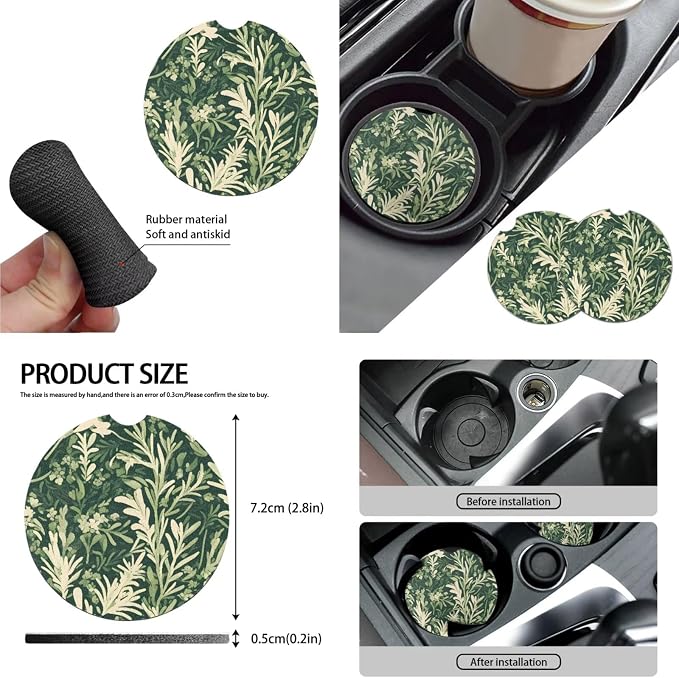 Forest Plant Full Set 10 Pcs Car Seat Covers, Green Plants Automotive Rear Front Seat Protector, Natural Botanical Steering Wheel Cover Universal Fit for SUV