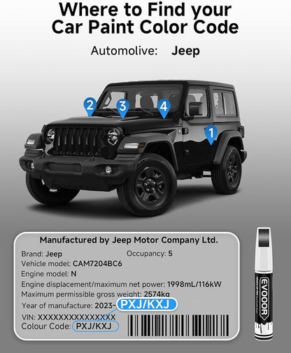 PXJ/KXJ Diamond Black Crystal Pearl Touch Up Paint Compatible with JeepExact Match 2 in 1 Touch up Paint for Chips and Nicks Repair