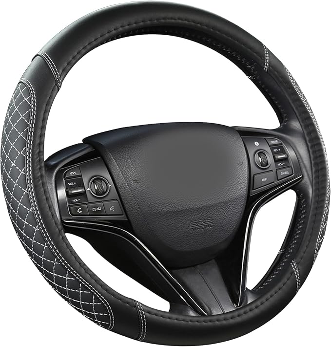 West Llama Customized Auto Car Steering Wheel Cover for Toyota Tacoma,4Runner,Tundra,Sequoia,15.5-16 inch(Diamond Quilted-Black+Gray-Large Size)