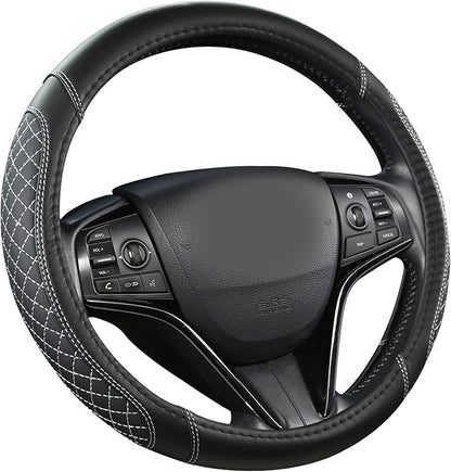 West Llama Customized Auto Car Steering Wheel Cover for Toyota Tacoma,4Runner,Tundra,Sequoia,15.5-16 inch(Diamond Quilted-Black+Gray-Large Size)