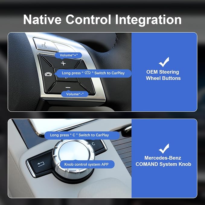 Wireless Carplay Android Auto Adapter for Mercedes Benz NTG4.5/4.7 C Class W204 2011-2013 Year, Carplay Wireless Decoder Retrofit Kit Support YouTube, Mirrorlink, Reverse Camera
