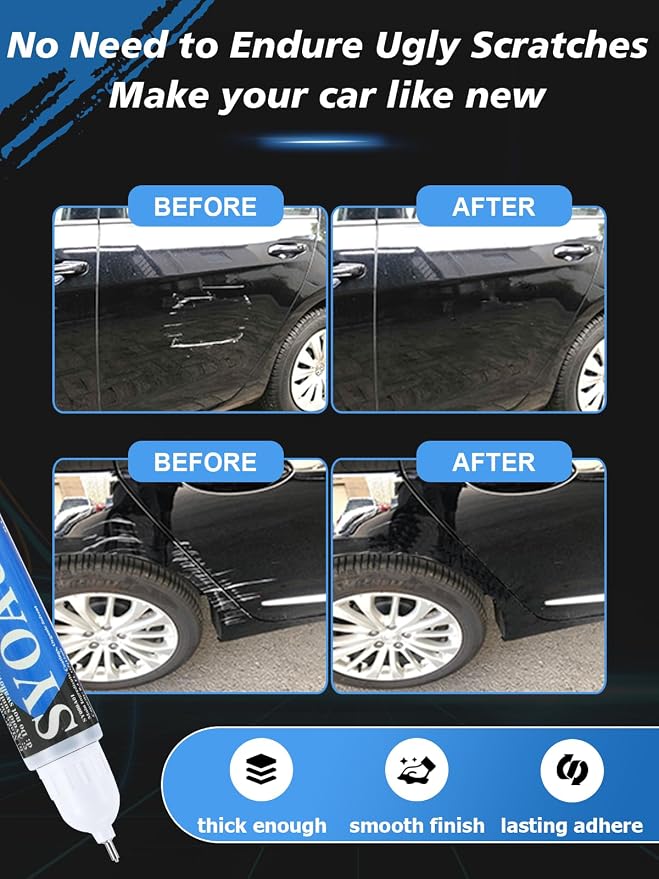 SYOAUTO Flat Black Car Touch Up Paint Auto Touch Up Paint 0.4 oz Flat Black Automotive Scratch Repair Pen Brush and Tip 2 in 1 Pen