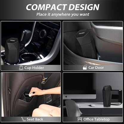 Car Trash Can with Lid, 1 Pack Cup Holder Garbage Can for Car, Leakproof Small Trash Bin, Mini Trash Can for Cars, Home, Bedroom, Office (Black)