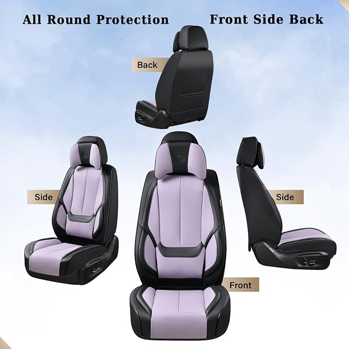 Coverado Universal Seat Covers Full Set, 5 Seats Universal Seat Covers for Cars, Waterproof Nappa Leather Car Seat Covers with Head Pillow, Auto Protectors Fit for Most SUV Pick-up Truck-Black&Purple