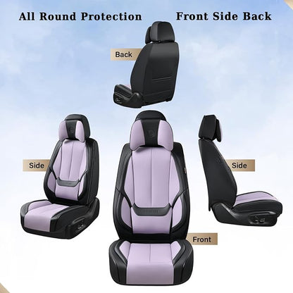 Coverado Universal Seat Covers Full Set, 5 Seats Universal Seat Covers for Cars, Waterproof Nappa Leather Car Seat Covers with Head Pillow, Auto Protectors Fit for Most SUV Pick-up Truck-Black&Purple
