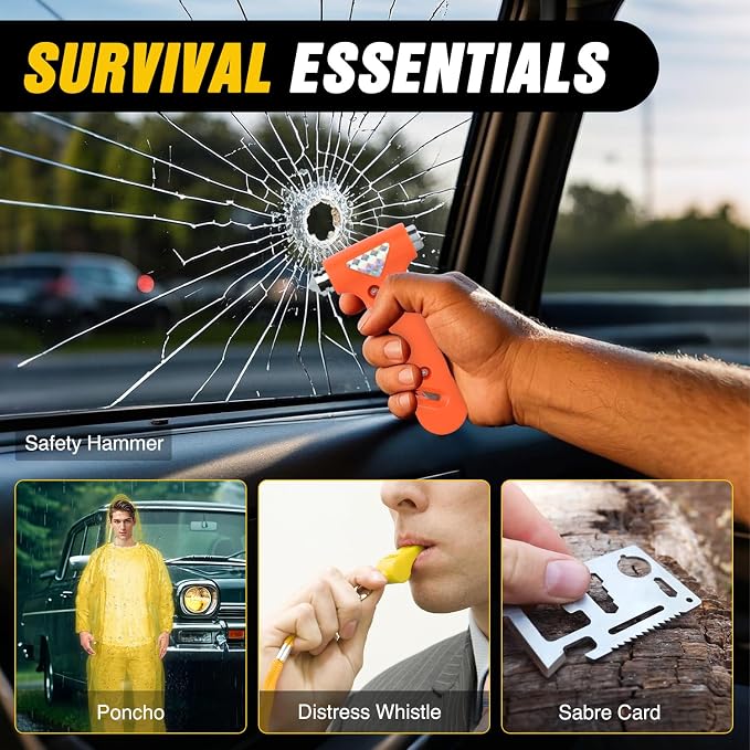 Nilight Car Emergency Kit with Jumper Cable, First Aid Kit Safety Assistance Tools for Travel Camping Outdoor Cars Truck SUV RV, Roadside Essentials with Flash Light