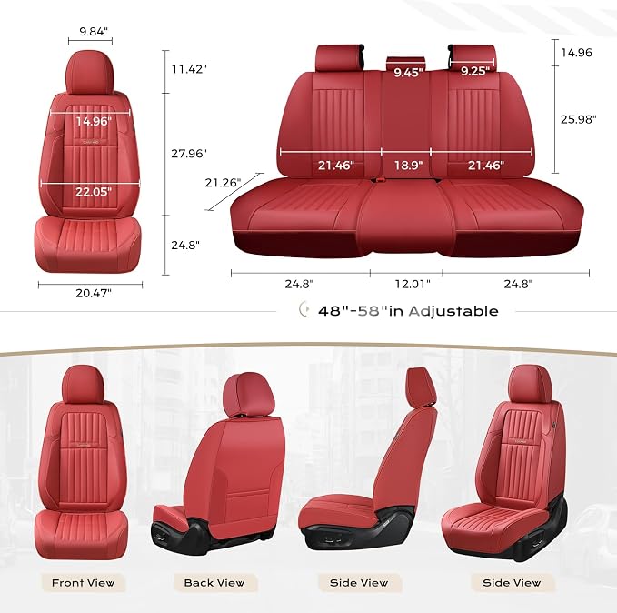 Coverado Car Seat Covers Full Set, Seat Covers for Cars, Car Seat Cover, Car Seat Protector, Leather Car Seat Cushion, Waterproof Car Seat Covers Front Seats and Back Fit for Most Cars(Red)