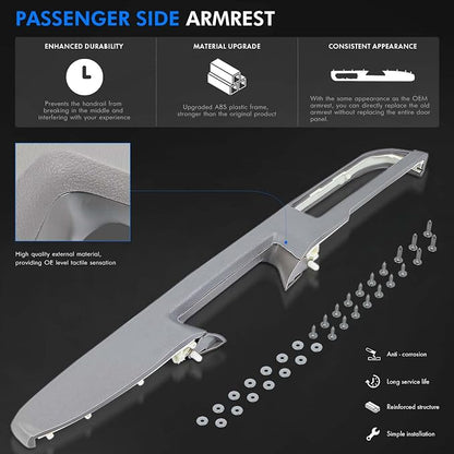 Door Panel Armrest Repair Fit for Chevy Silverado Suburban Tahoe Avalanche | Fit for GMC Sierra Yukon 2010-2014 | Fits Door Panel with Release Handle Above Armrest | Front Right Passenger Side | Gray