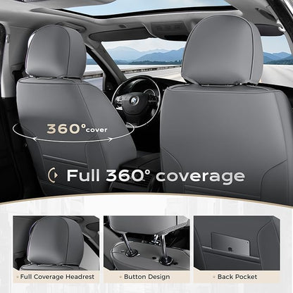Coverado Seat Covers Full Set, 5 Seats Seat Covers for Cars, Waterproof Nappa Leather Car Seat Covers with Head Pillow, Seat Protectors Car Seat Cushion Universal Fit for Most Cars (Gray&Black)