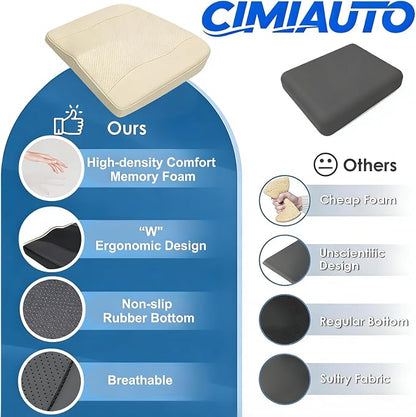 Car Seat Cushion,Thickened Comfort Memory Foam Seat Cushions for Car and Office Chair - Sciatica & Lower Back Pain Relief, Driver Seat Pillow for Auto, Office Chair, Wheelchair Pad-Beige