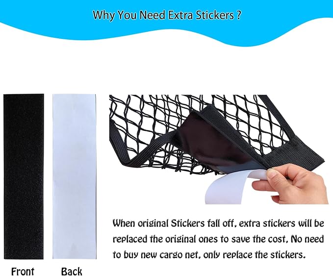 Mesh Cargo Net Car Wall Sticker Organizer Elastic Net With Tape Stickers for Trunk Storage Mesh Holder for Kitchen Cabinet, Home (Extra Tape Stickers)