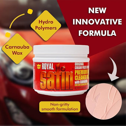Garry's Royal Satin - One Step Automotive Cleaner Wax - Oxidation Remover and Restoration Wax For Cars, Trucks, & Busses - Carnauba/Hydro-Polymers - Shine Restorer - Original Cream Paste, 32 Oz
