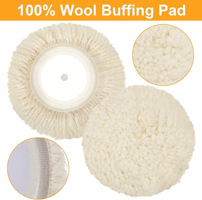 Tallew 6 Pcs 5 Inch Wool Polishing Pad Hook Loop Buffing Pad for Drill Curved Edge Compound Cutting Tool Drill Polisher Attachment Wheel Polish Kit Car Body Repair Buffing