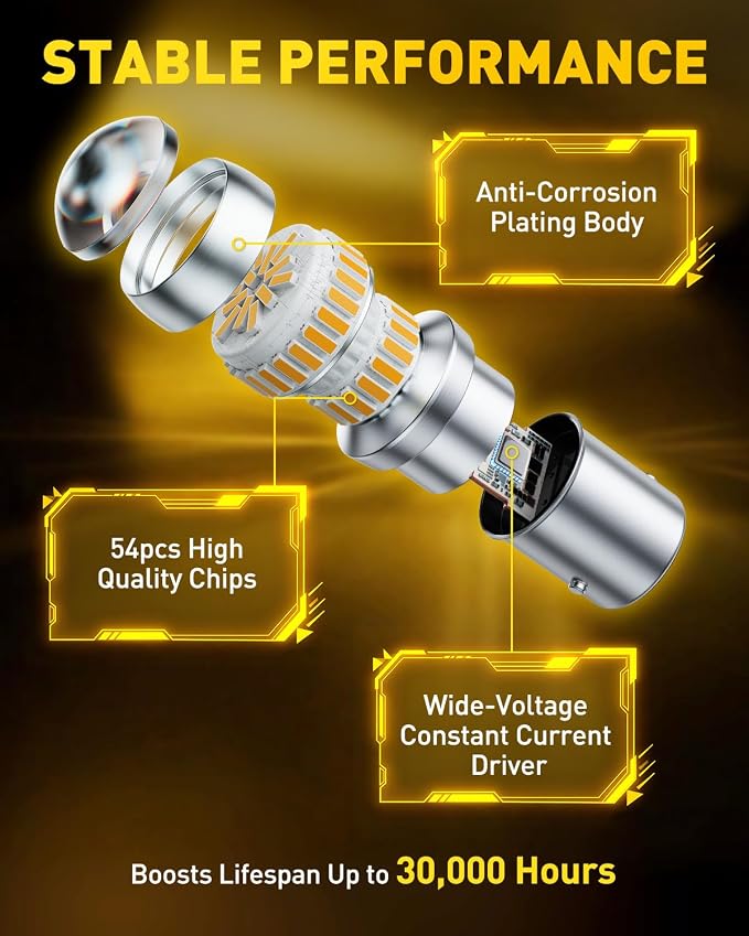 AUXITO Upgraded 1157 LED Bulb Amber Yellow Super Bright 2057 2357 7528 BAY15D LED Replacement Light Kit for Front Rear Turn Signal Light Blinker Parking DRL Tail Lights, Pack of 2