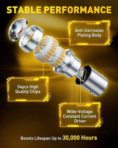 AUXITO Upgraded 1157 LED Bulb Amber Yellow Super Bright 2057 2357 7528 BAY15D LED Replacement Light Kit for Front Rear Turn Signal Light Blinker Parking DRL Tail Lights, Pack of 2