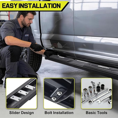 BINARY STAR 6 Inch Running Boards Compatible with 2009-2018 Dodge Ram 1500 Quad Cab, 10-24 Dodge Ram 2500 3500 Quad Cab, Carbon Steel Black Truck Side Step, Nerf Bars Steps with Non-Slip Plastic Pads.