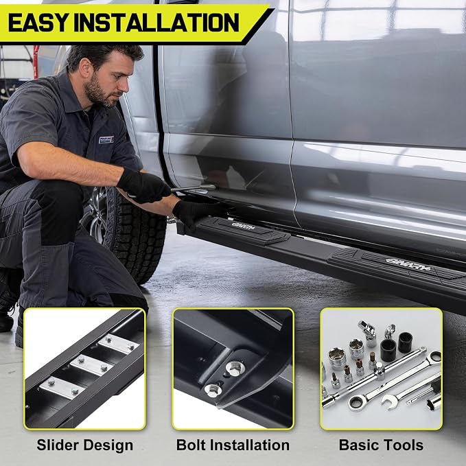 BINARY STAR 6 Inch Running Boards Compatible with 2004-2014 Ford F-150 Crew Cab (4 Full-Size Doors). F150 Side Steps Rock Sliders. Nerf Bars with Non-Slip Step Pad, Step Bars Made with Carbon Steel.