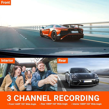 VANTRUE N4 3 Channel Dash Cam, 4K+1080P Dual Channel, 1440P+1440P+1080P Front Inside Rear Three Way Triple Car Dash Camera, IR Night Vision, Capacitor, 24 Hours Parking Mode (Renewed)