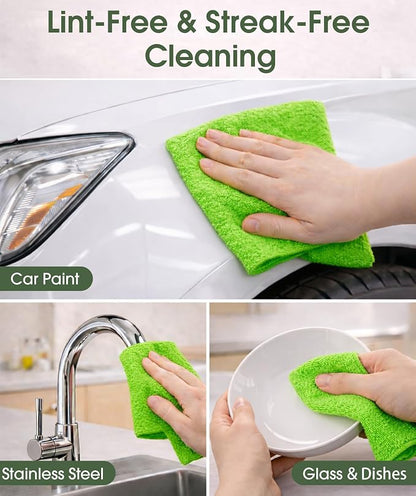Microfiber Cleaning Cloth Roll - 100 Pack Tear Away Microfiber Paper Towels, Reusable, Washable, Scratch-Free, Kitchen Towels for Car, Home, Kitchen, Glass, Dishes (Neon Green)