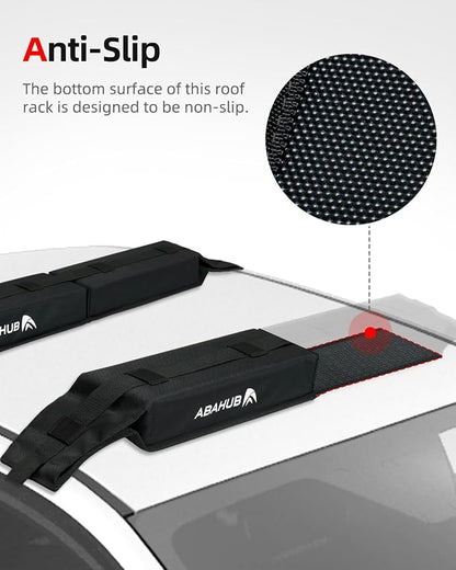 Abahub Soft Roof Rack Pads with 2 Tie Down Straps, 2 Tie Down Ropes, 2 Hood Loops and Storage Bag, for Surfboard, Kayak, Canoe, Heavy Duty Universal Car Roof Racks System Black 32 Inch