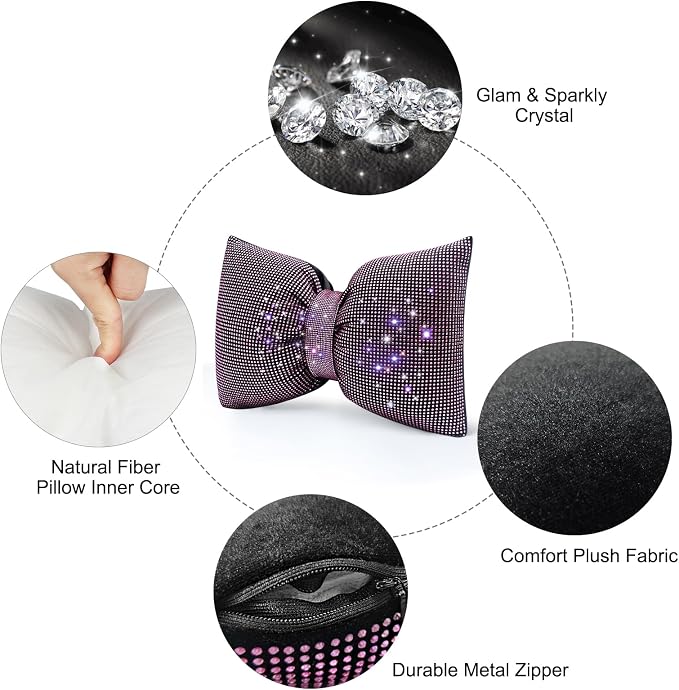 surpassme Rhinestone Lumbar Support Pillow for Car, Bling Back Support Pillow/Cushion Car Accessories for Women(Pink)