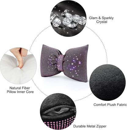 surpassme Rhinestone Lumbar Support Pillow for Car, Bling Back Support Pillow/Cushion Car Accessories for Women(Pink)