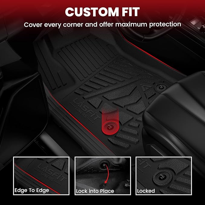 LASFIT Floor Mats for Nissan Frontier 2009-2021 Crew Cab (Not Fit King Cab), All Weather TPE Custom Fit Easy Clean Durable No-Curling Floor Liners for Frontier 1st & 2nd Row Car Mats, Black