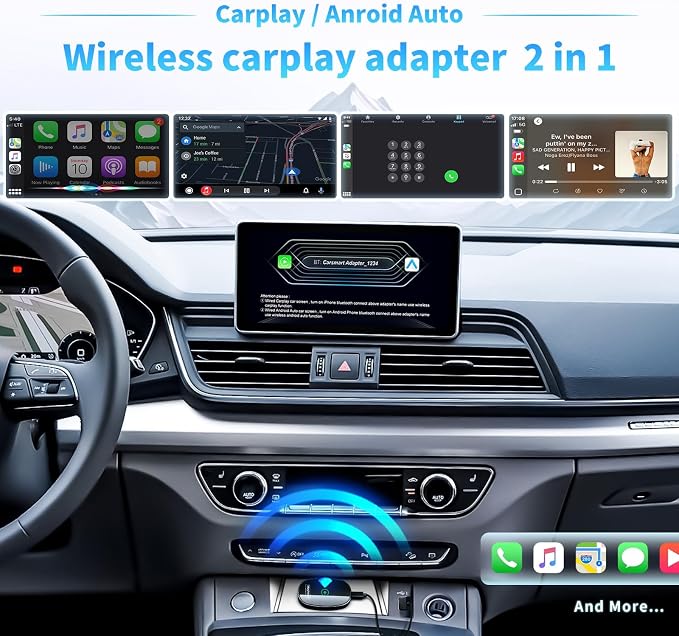 Wireless Carplay Adapter for Apple iPhone, Convert Wired to Wireless Car Play Adapter with Seamless Connection, Mini Appe CarPlay Wireless Adapter Compatible with Cars from 2018 & iOS 10+