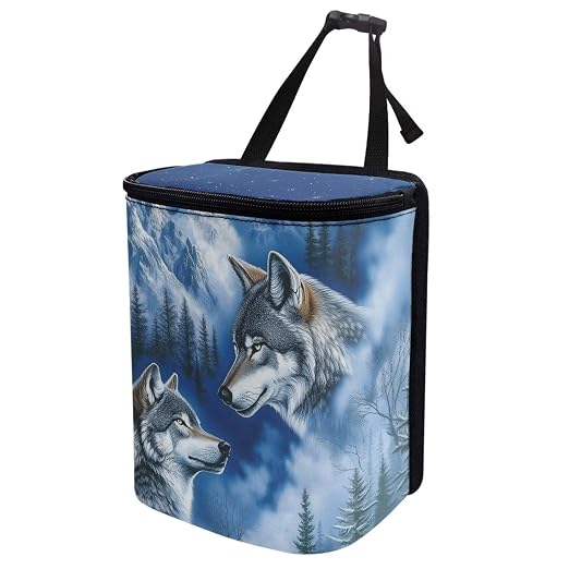 Talayituse Wolf Mountain Print Car Trash Can with Lid, Leak Proof Auto Trash Bag Hanging Vehicle Garbage Can Multipurpose Storage Container for Back Seat Road Trip
